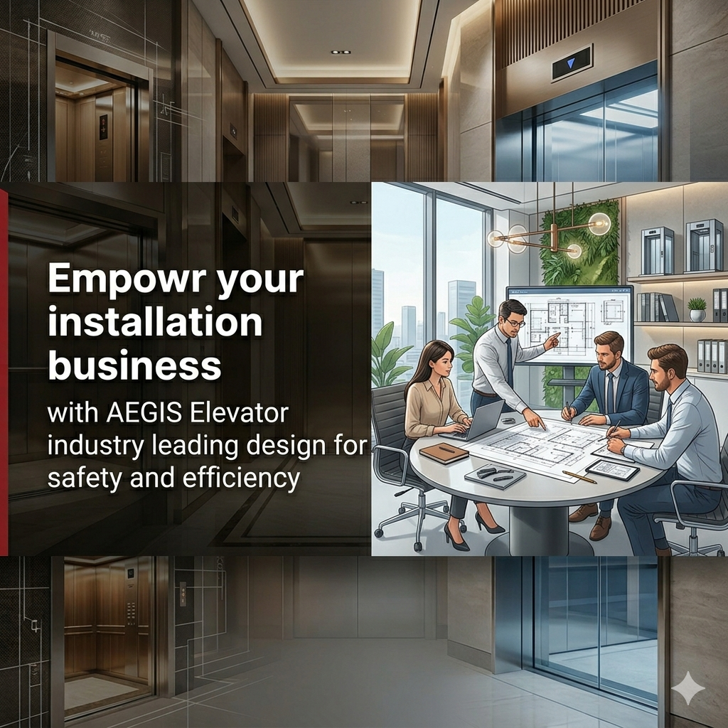 AEGIS Elevator specialized design team collaborating on technical layouts to help installation companies grow their business and ensure client safety.
